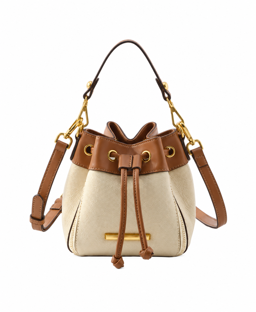 Chic Two-Tone Leather Bucket Bag