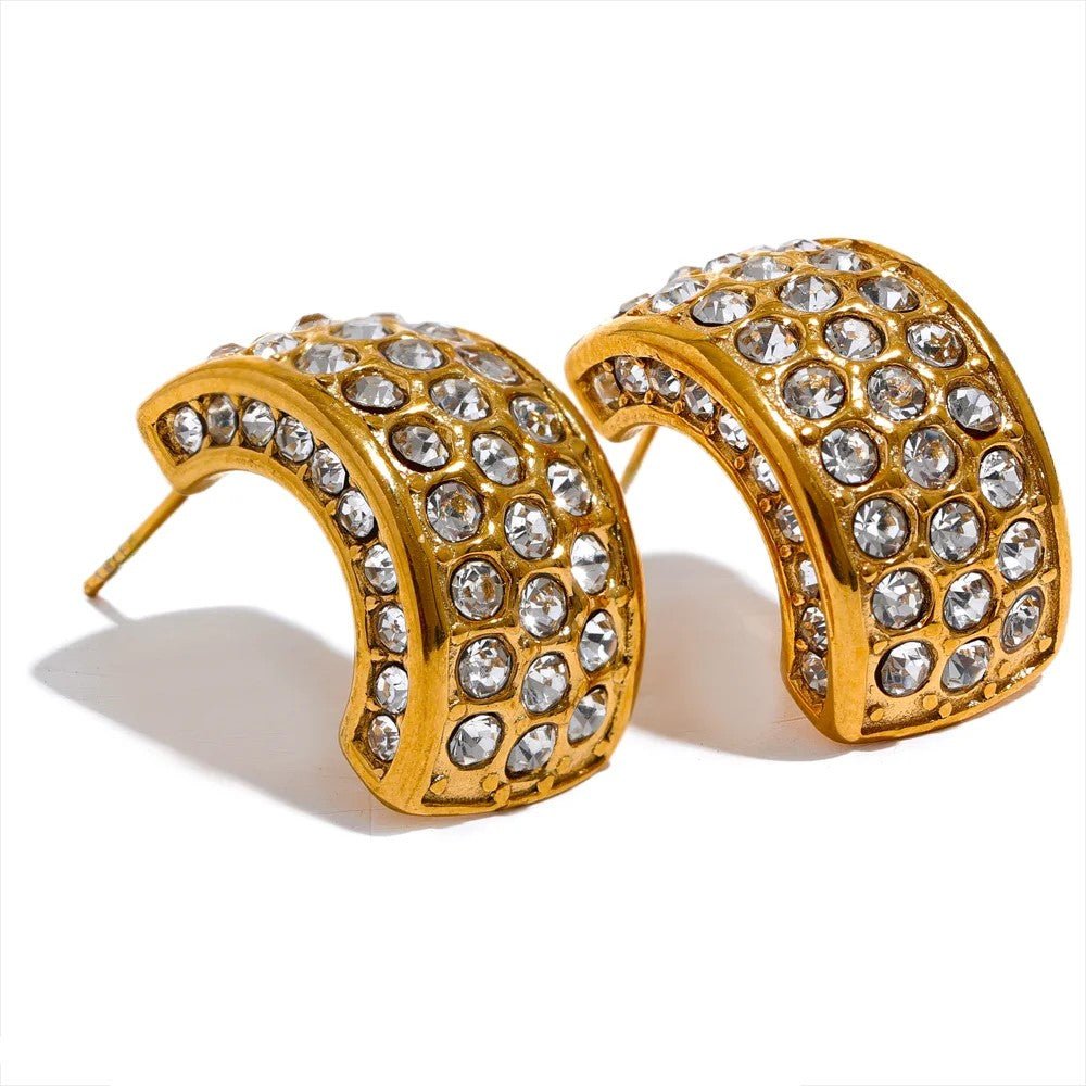 Zirconia Geometric C - Shaped Earrings - Oreela
