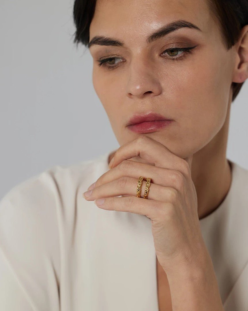 18K Gold - Plated Textured Ring - Oreela