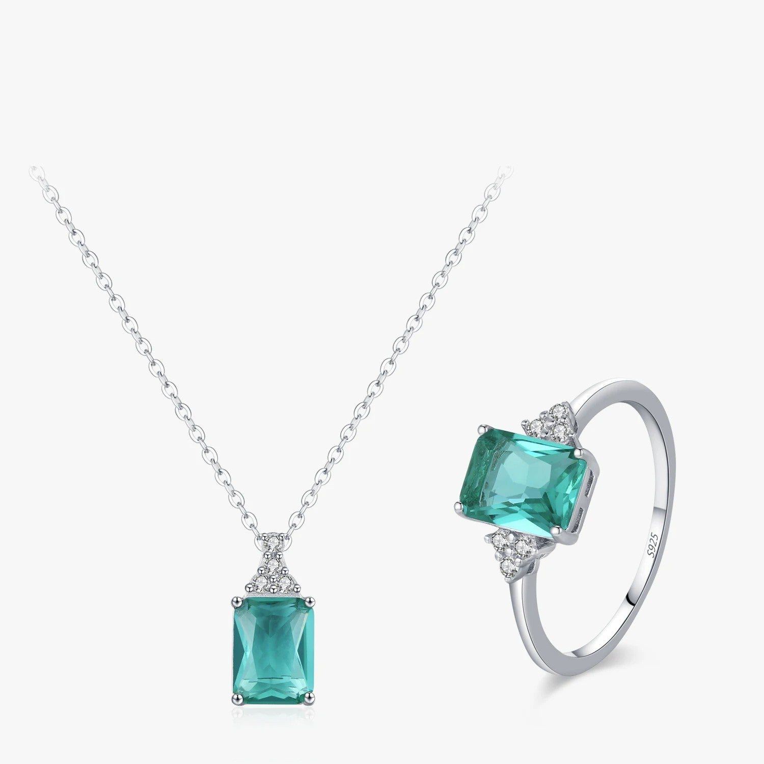 Blue - Green Zircon Silver Jewelry Set - Oreela