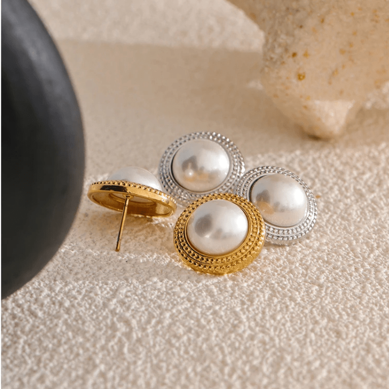 Plated Pearl Studs - Oreela
