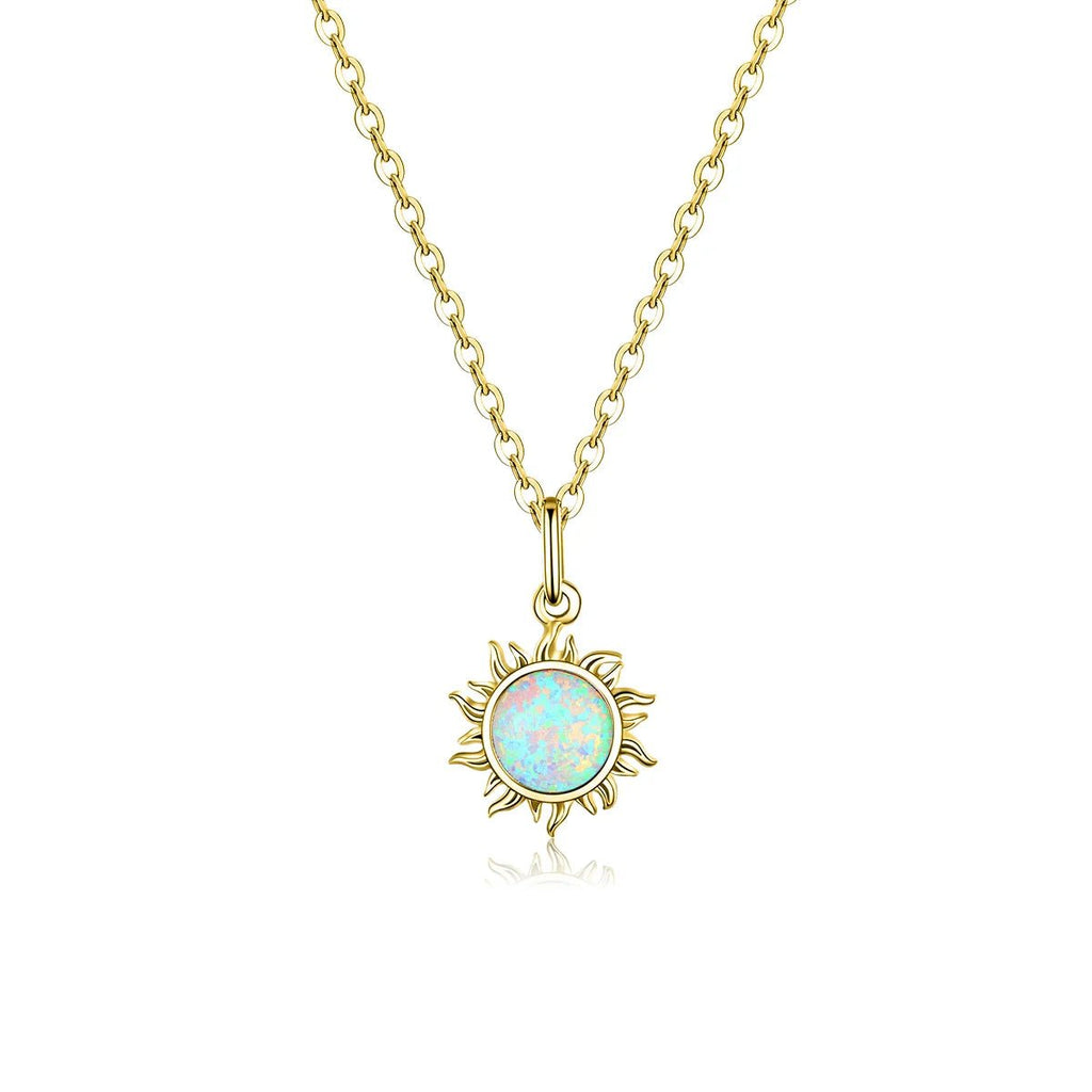 White Opal Sun Pendant Necklace - Oreela