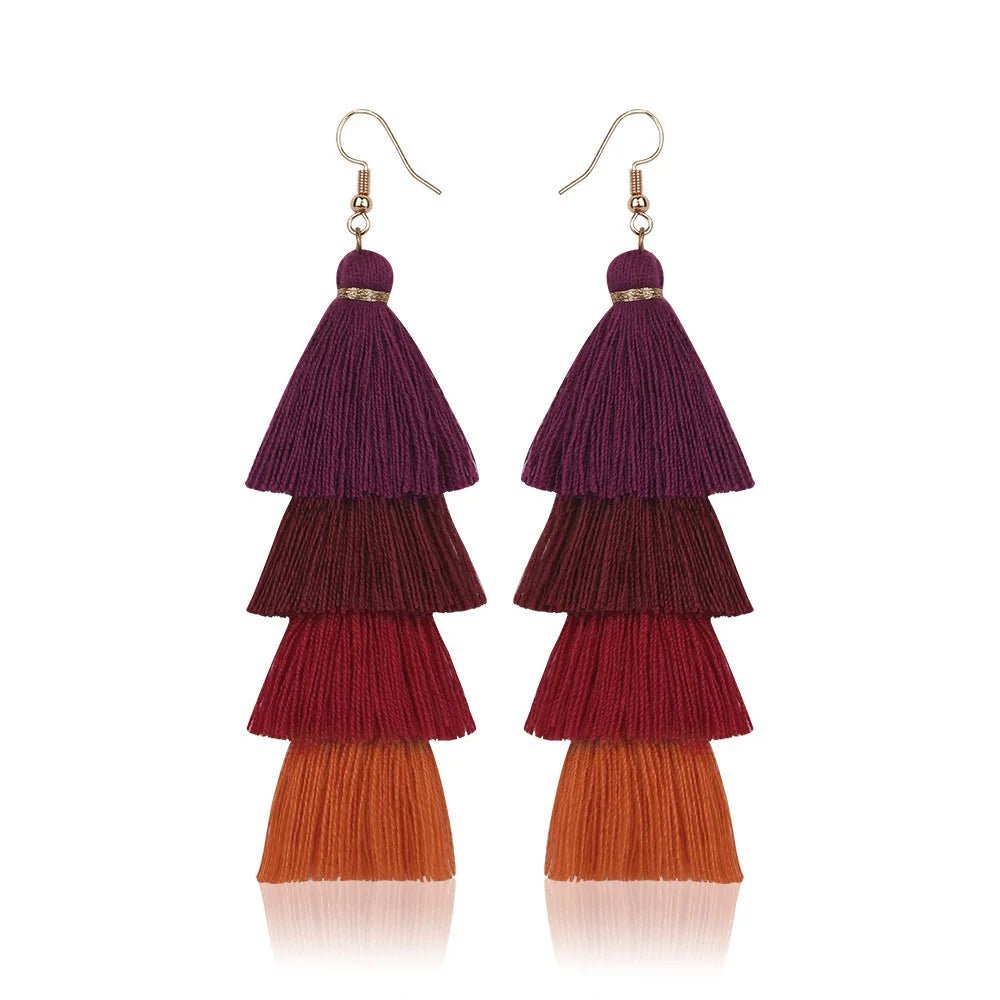Bohemian 4 - Layer Tassel Earrings - Oreela