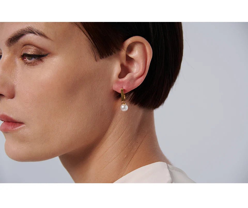 Pearl Square Hoop Earrings - Oreela