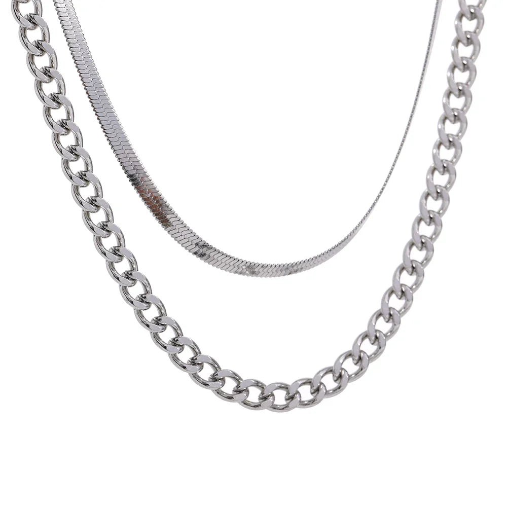 Stainless Steel Layered Necklace - Oreela