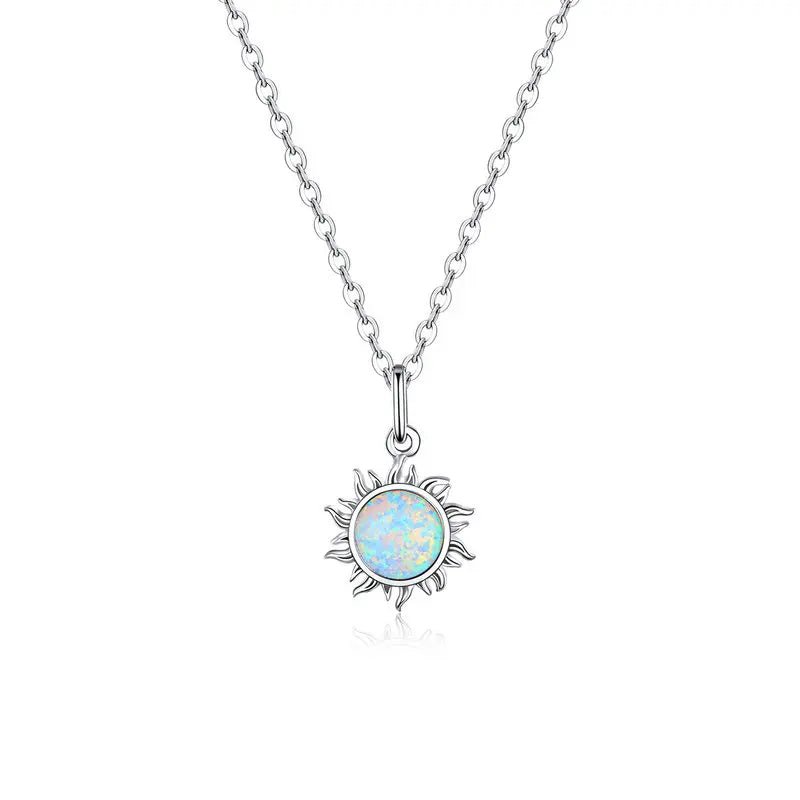 White Opal Sun Pendant Necklace - Oreela