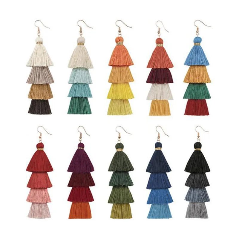 Bohemian 4 - Layer Tassel Earrings - Oreela