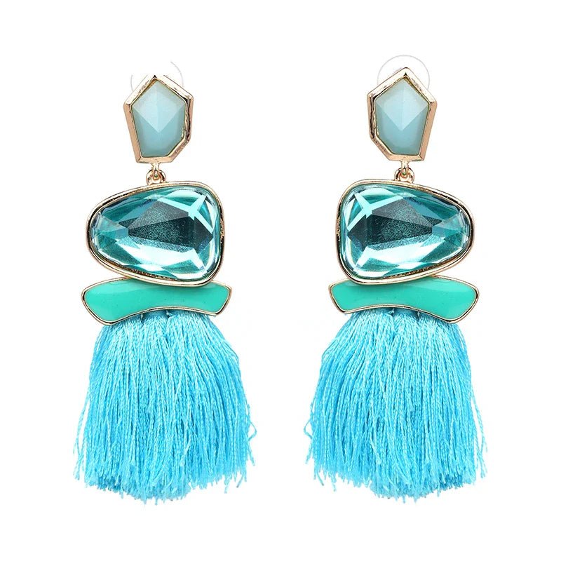 Colorblock Stone & Tassel Earrings - Oreela