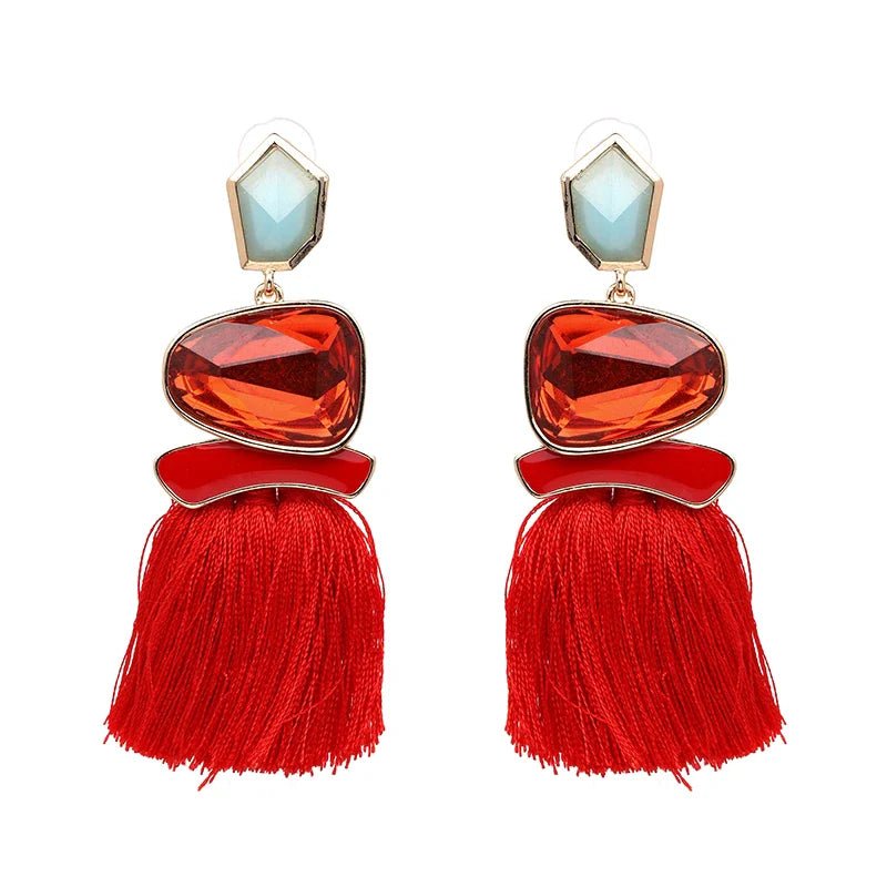 Colorblock Stone & Tassel Earrings - Oreela
