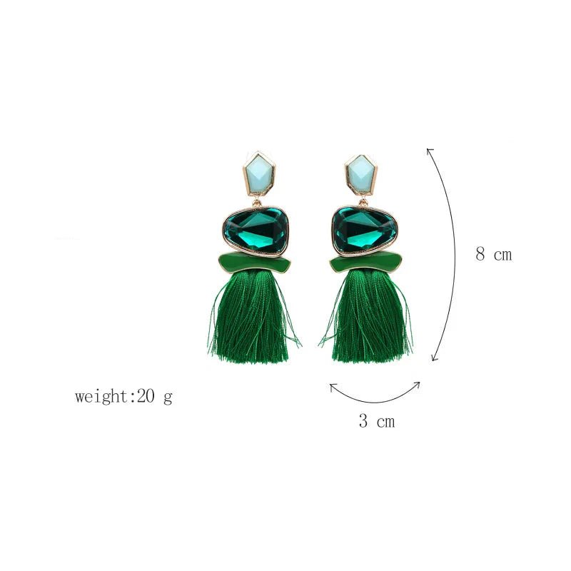 Colorblock Stone & Tassel Earrings - Oreela