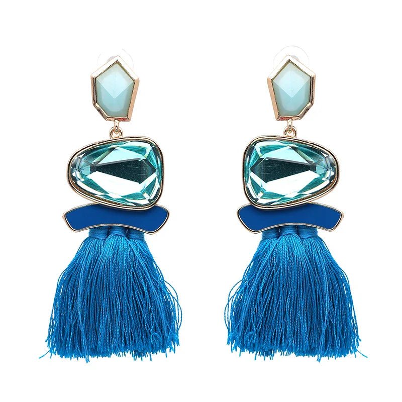 Colorblock Stone & Tassel Earrings - Oreela