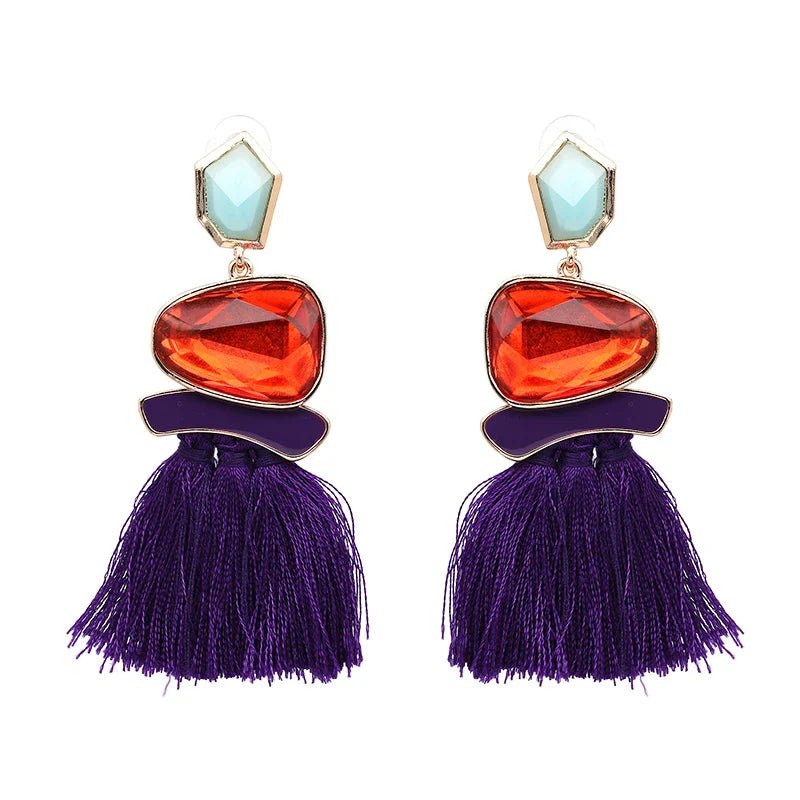 Colorblock Stone & Tassel Earrings - Oreela