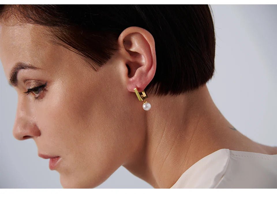 Pearl Square Hoop Earrings - Oreela