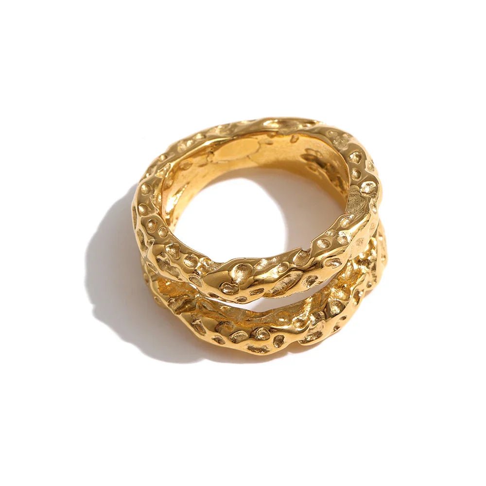 18K Gold - Plated Textured Ring - Oreela