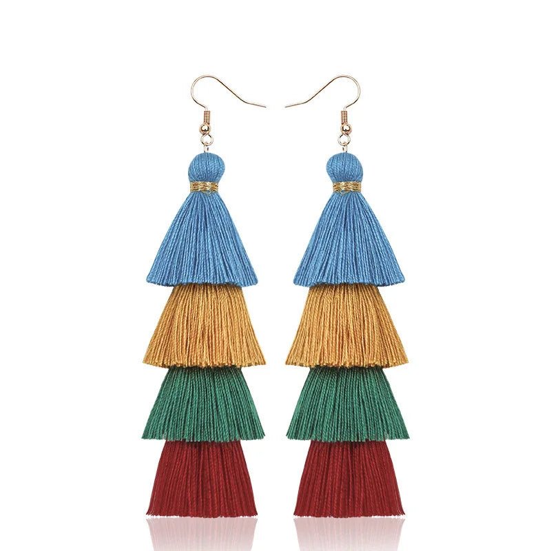 Bohemian 4 - Layer Tassel Earrings - Oreela