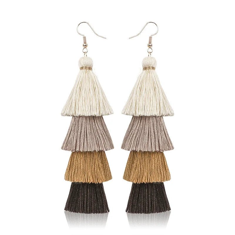 Bohemian 4 - Layer Tassel Earrings - Oreela