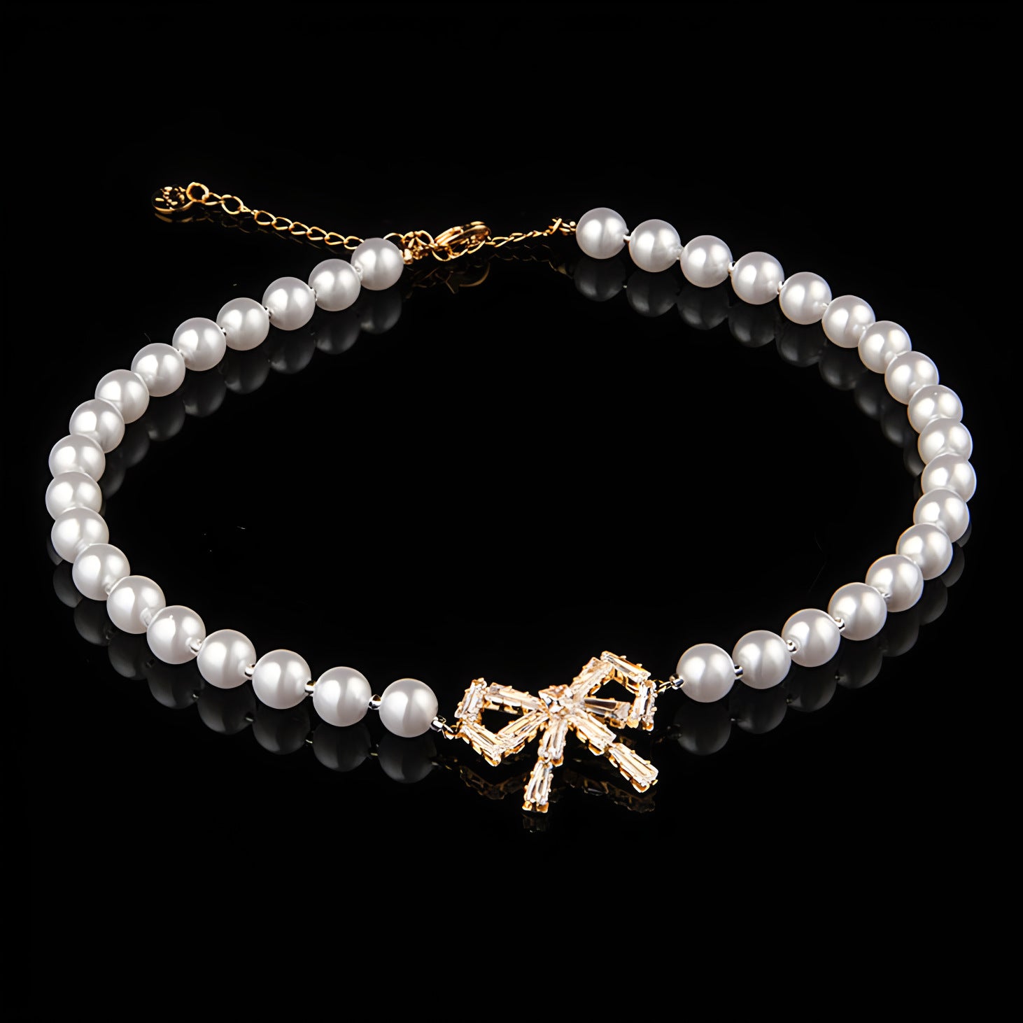 Pearl Necklace with Short Collarbone Chain Bow