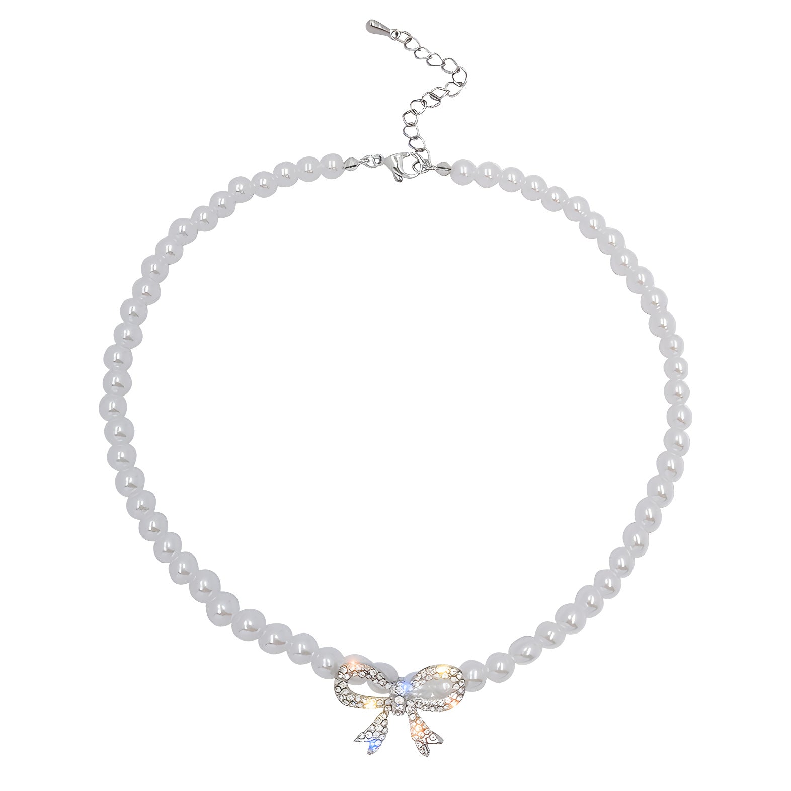 Pearl Necklace with Short Collarbone Chain Bow