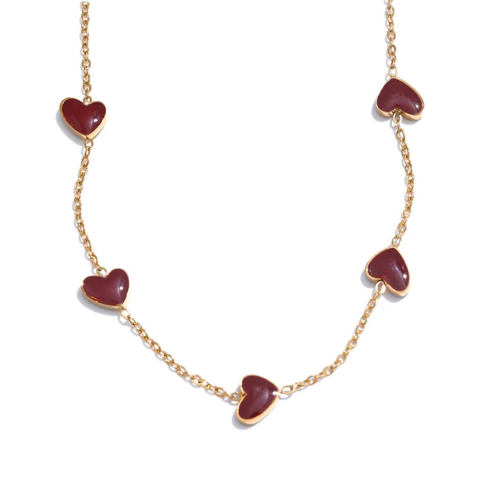 Red Heart Chain Necklace - Oreela