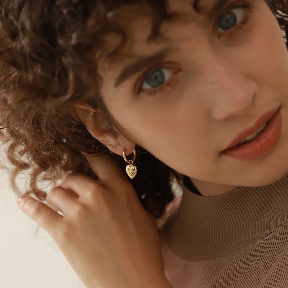 18K Gold Plated Eye & Heart Drop Earrings - Oreela