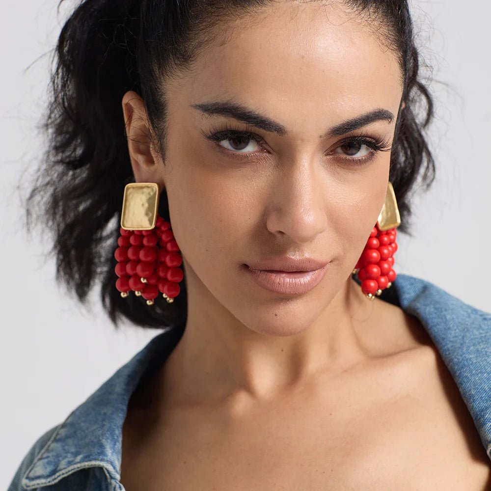 Wooden Beaded Bohemian Earrings - Oreela