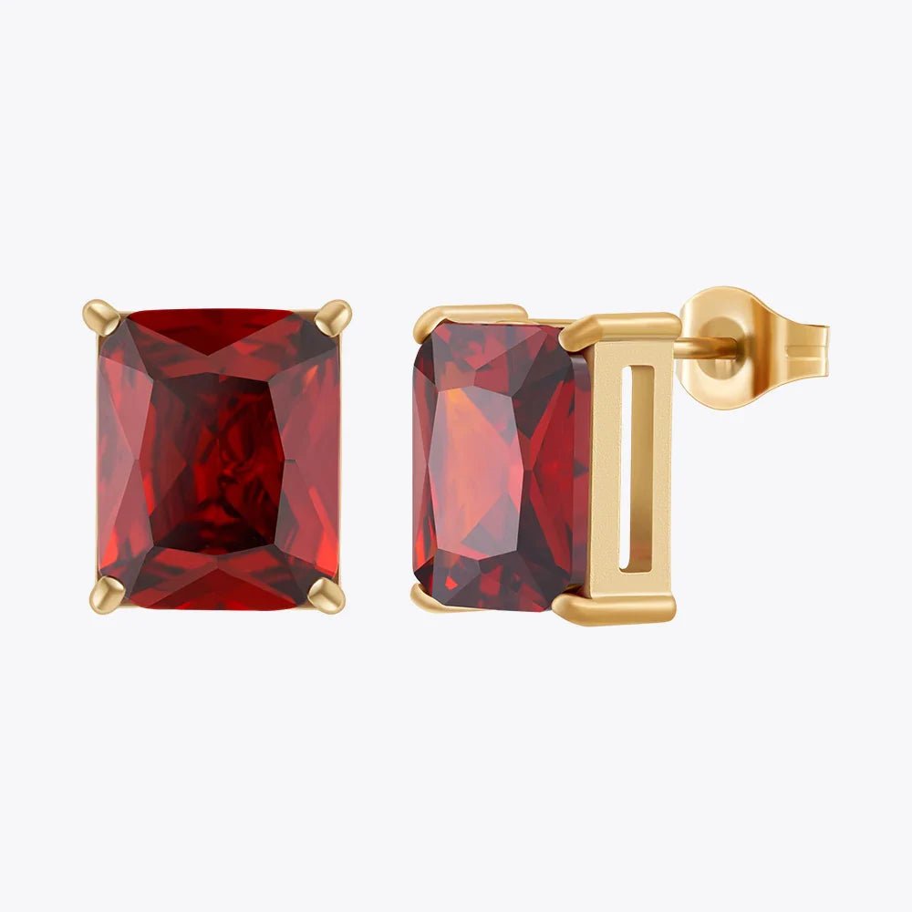 Red Zircon Stud Earrings - Oreela