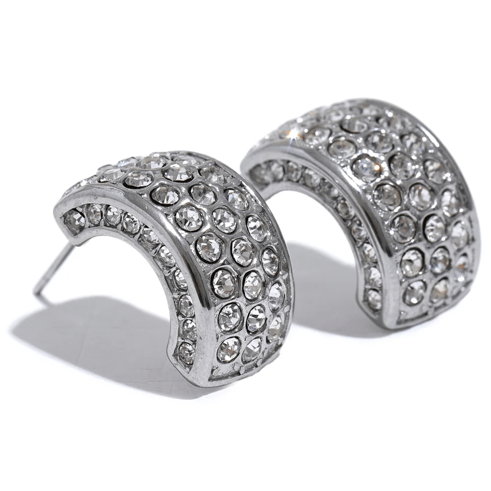 Zirconia Geometric C - Shaped Earrings - Oreela