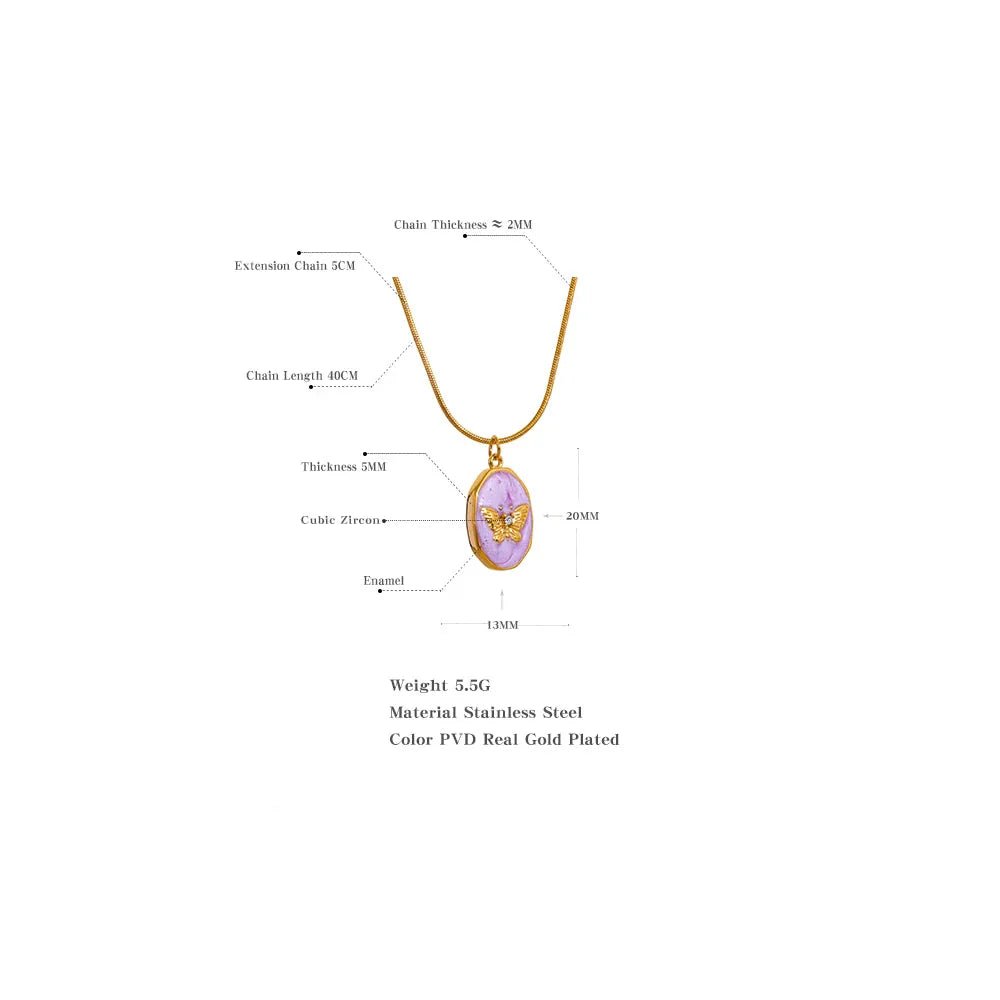 Pink Butterfly Pendant Necklace - Oreela