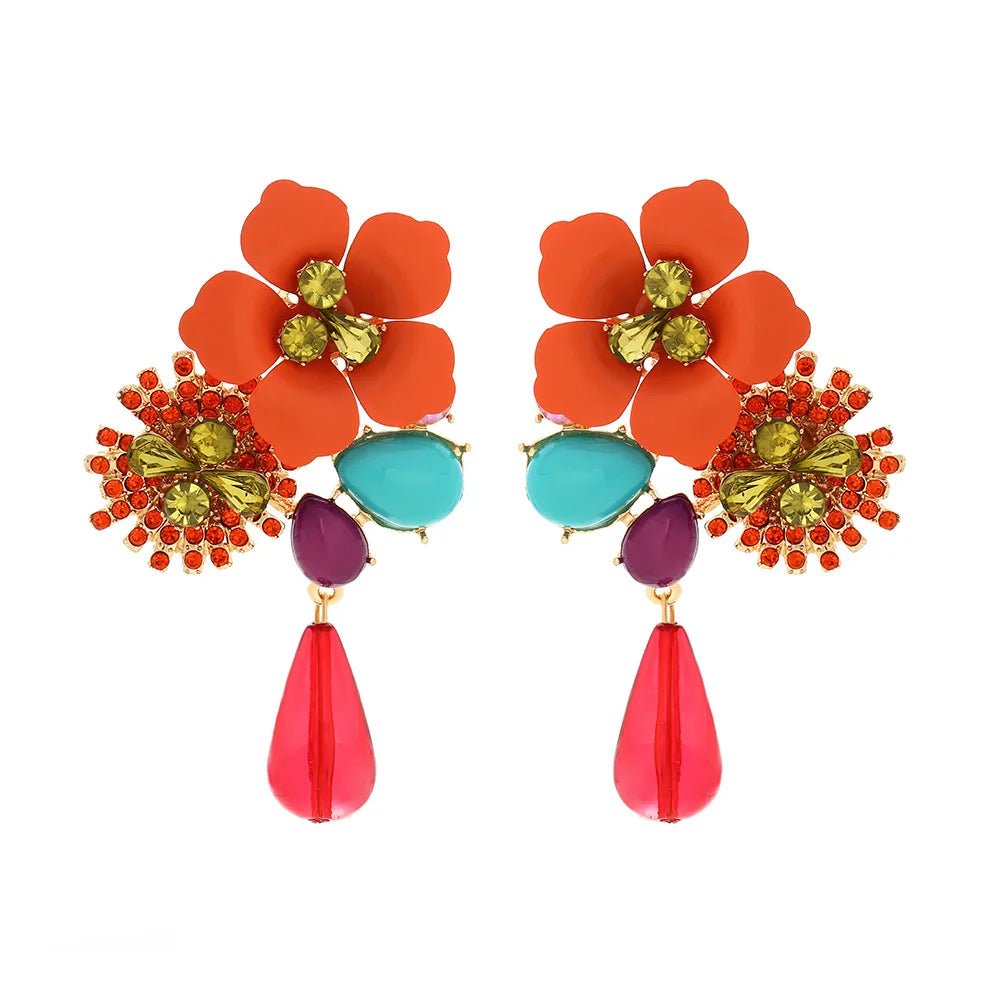 Metal Flowers Dangle Earrings - Oreela