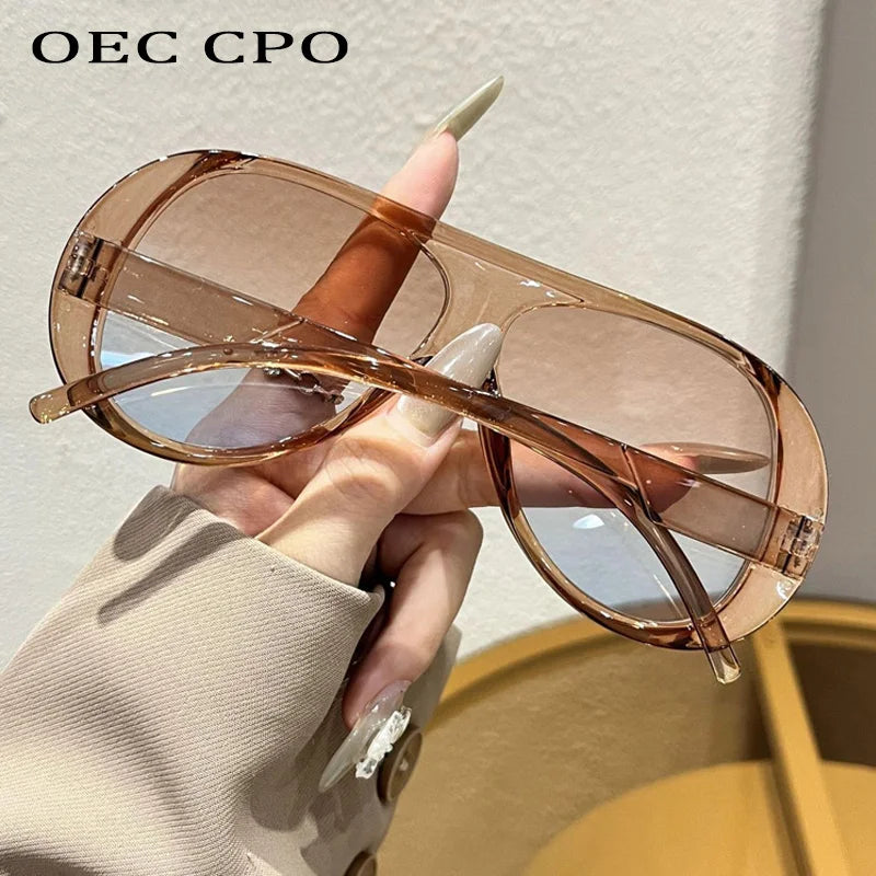 Fashion Double Bridges Pilot Sunglasses Women Large Frame Shades
