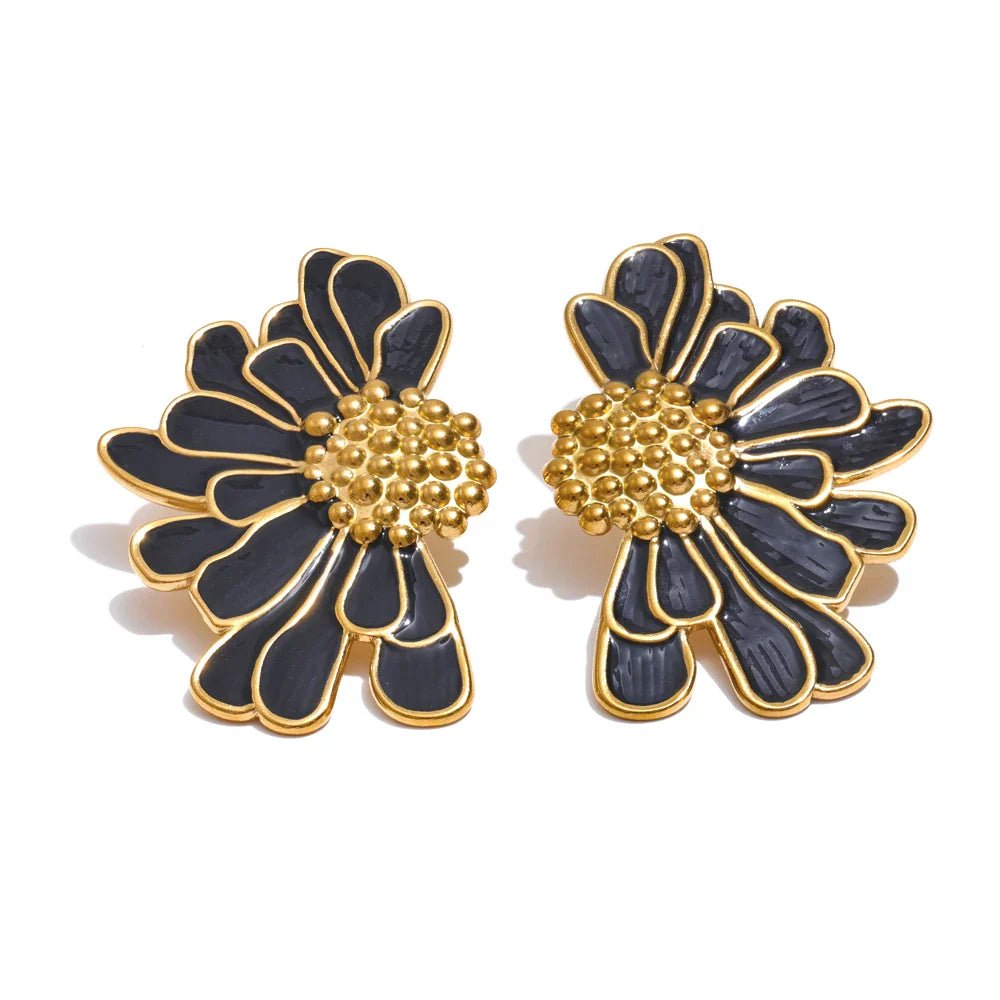 Gold - Plated Flower Stud Earrings - Oreela