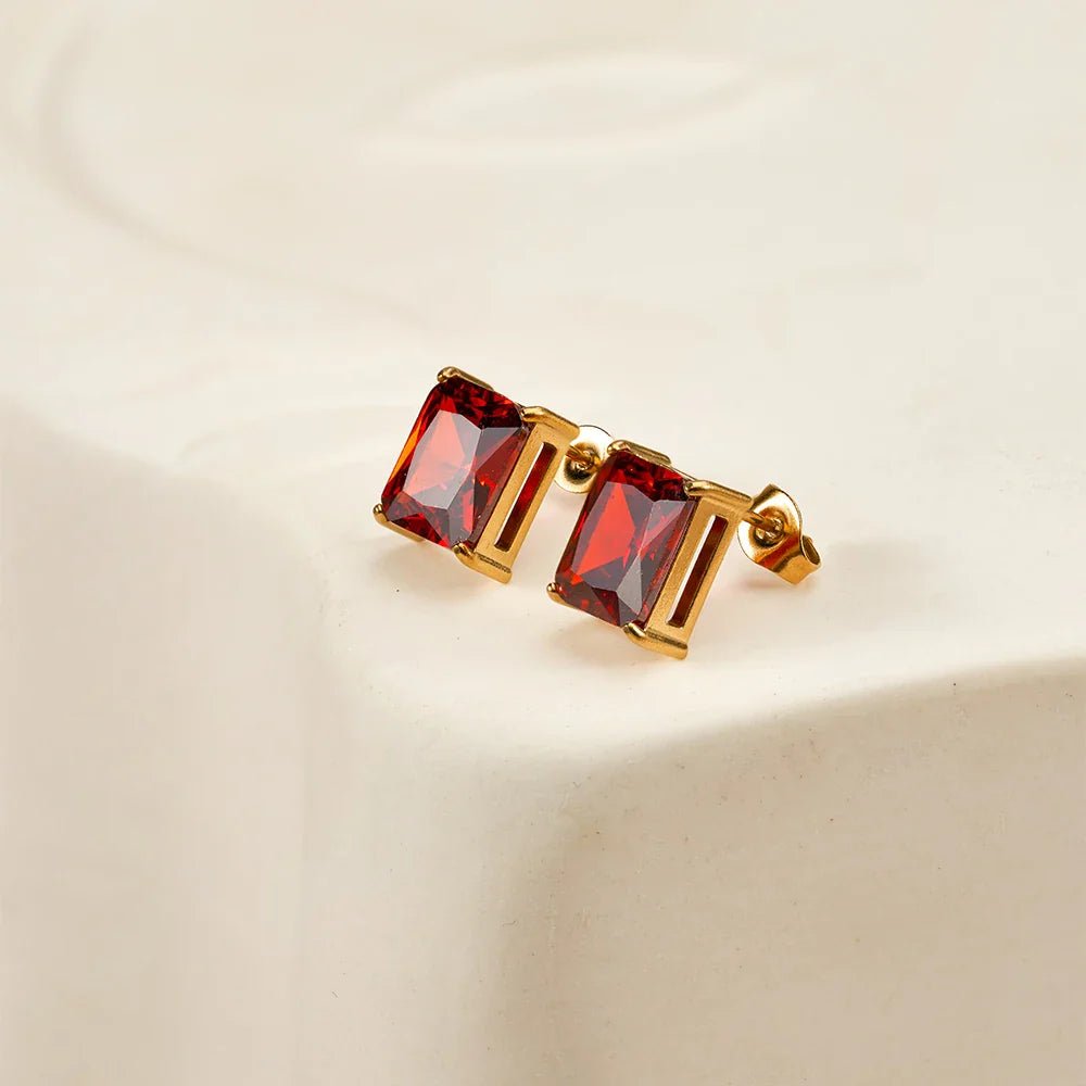 Red Zircon Stud Earrings - Oreela