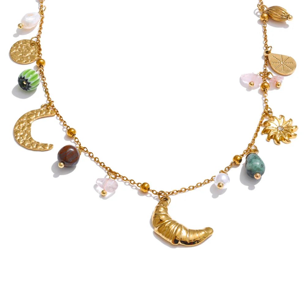Moon & Pearl Drop Necklace - Oreela