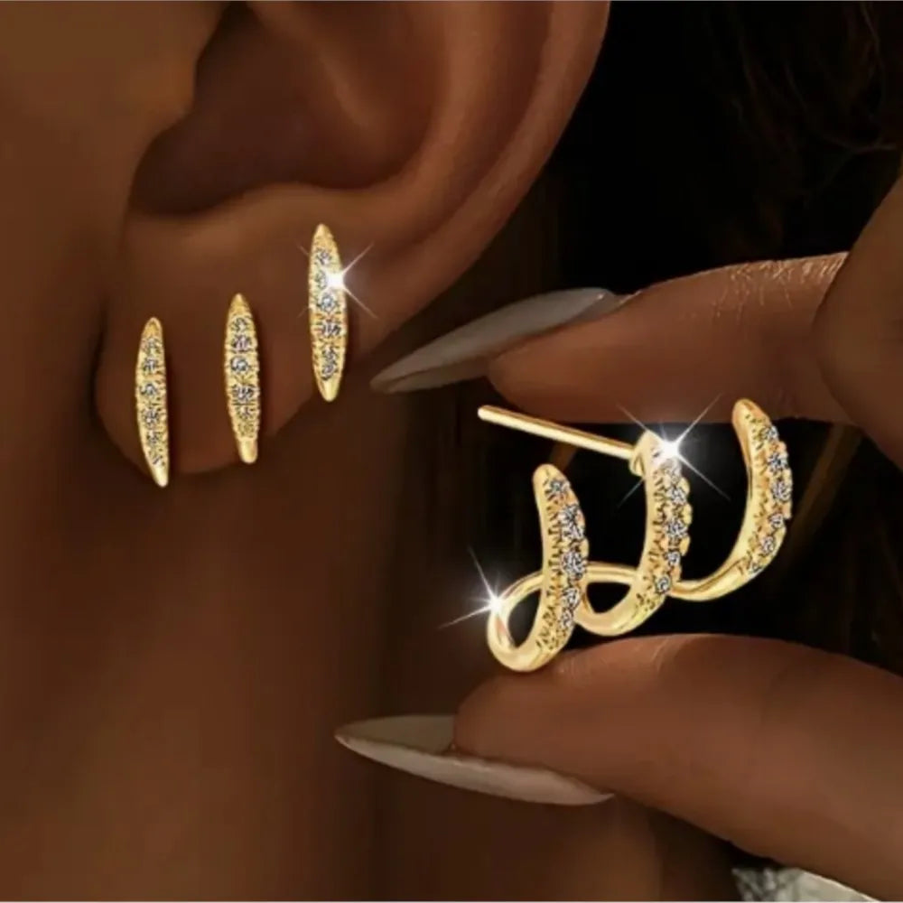Triple Spark Crystal Ear Cuff Earrings
