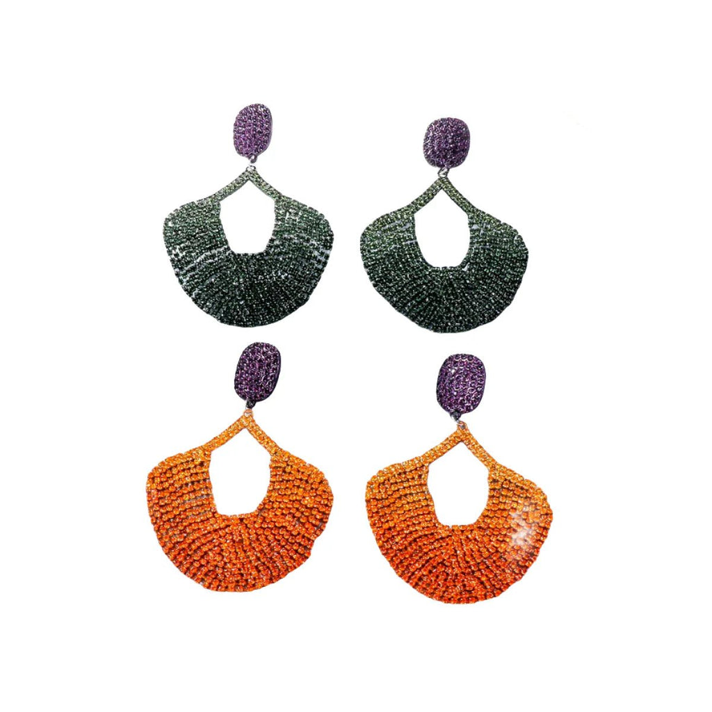 Vintage Crystal Fan Tassel Earrings - Oreela