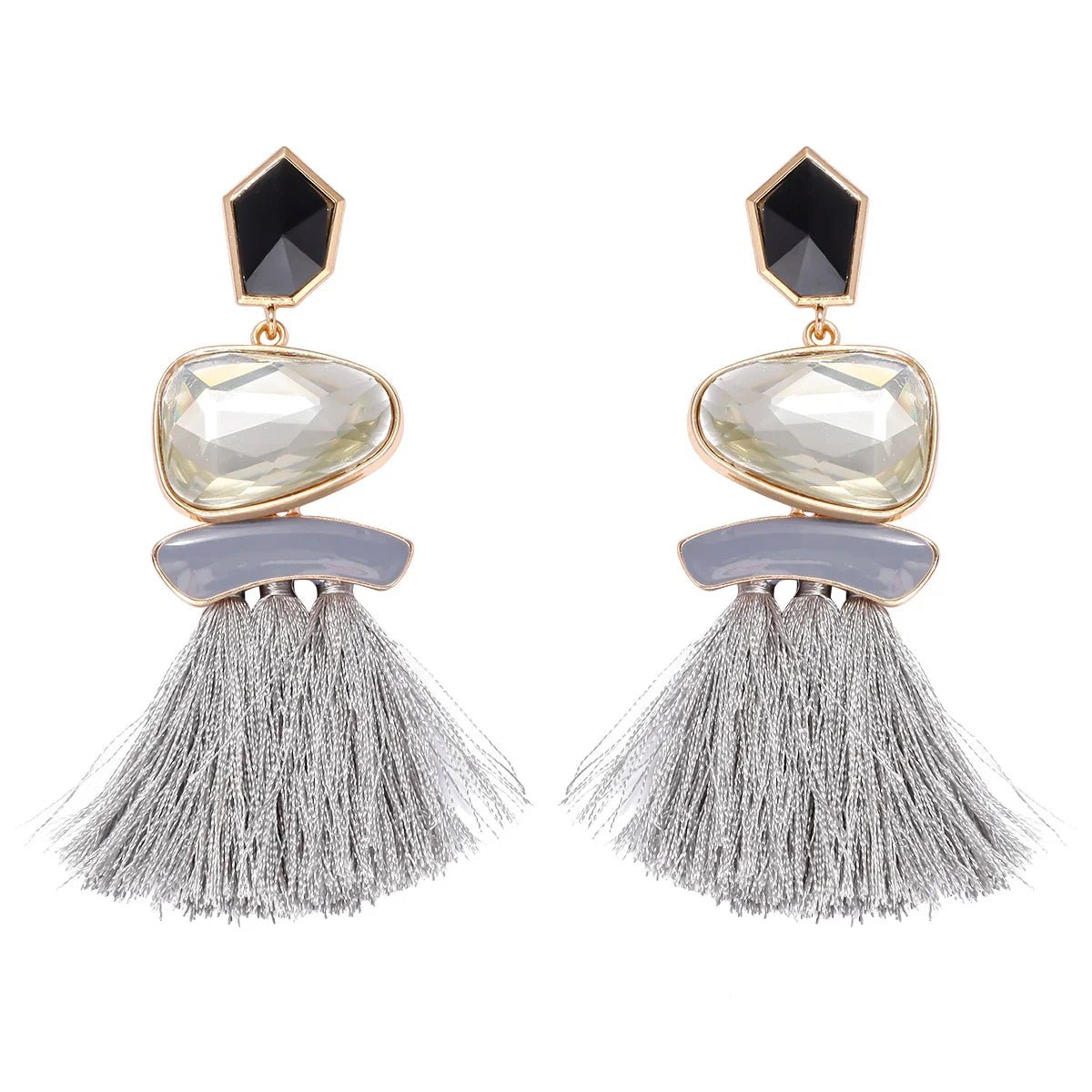 Colorblock Stone & Tassel Earrings - Oreela