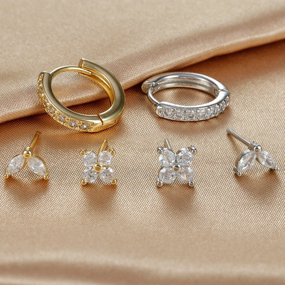 Flower Hoop Earrings Set - Oreela