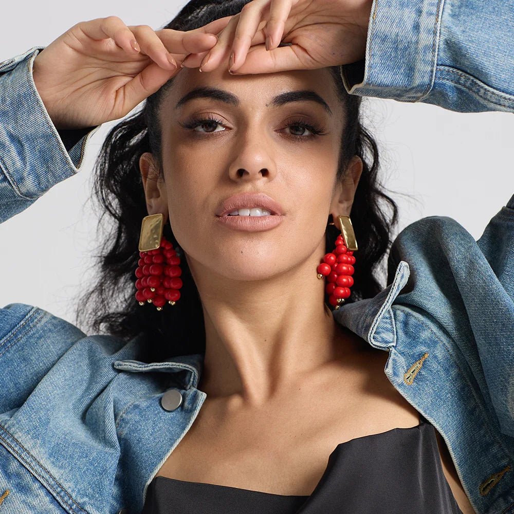 Wooden Beaded Bohemian Earrings - Oreela