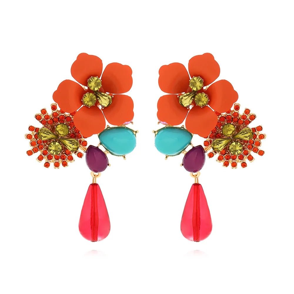 Metal Flowers Dangle Earrings - Oreela