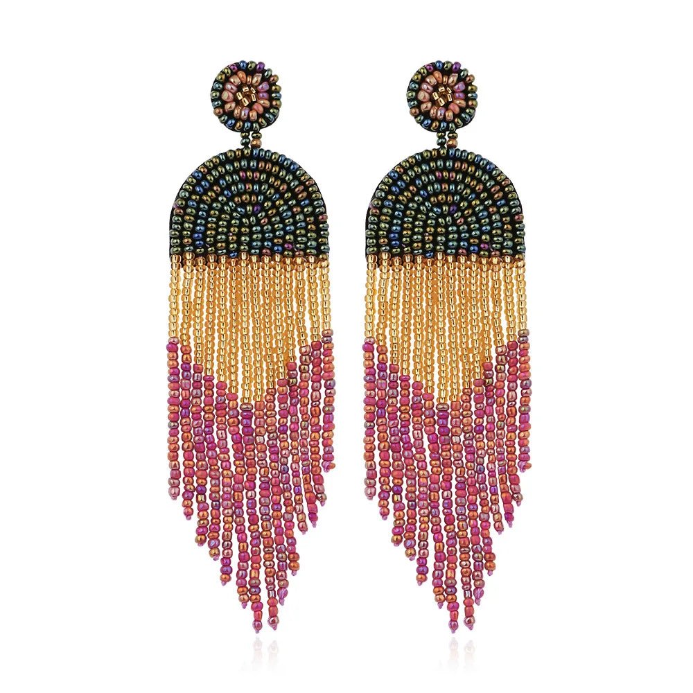 Boho Seed Bead Tassel Earrings - Oreela