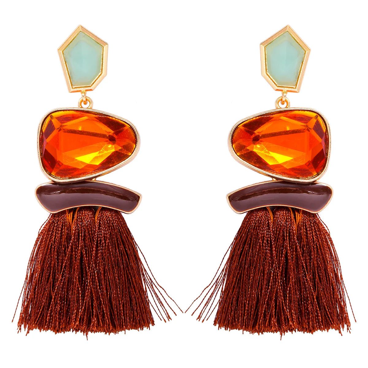 Colorblock Stone & Tassel Earrings - Oreela