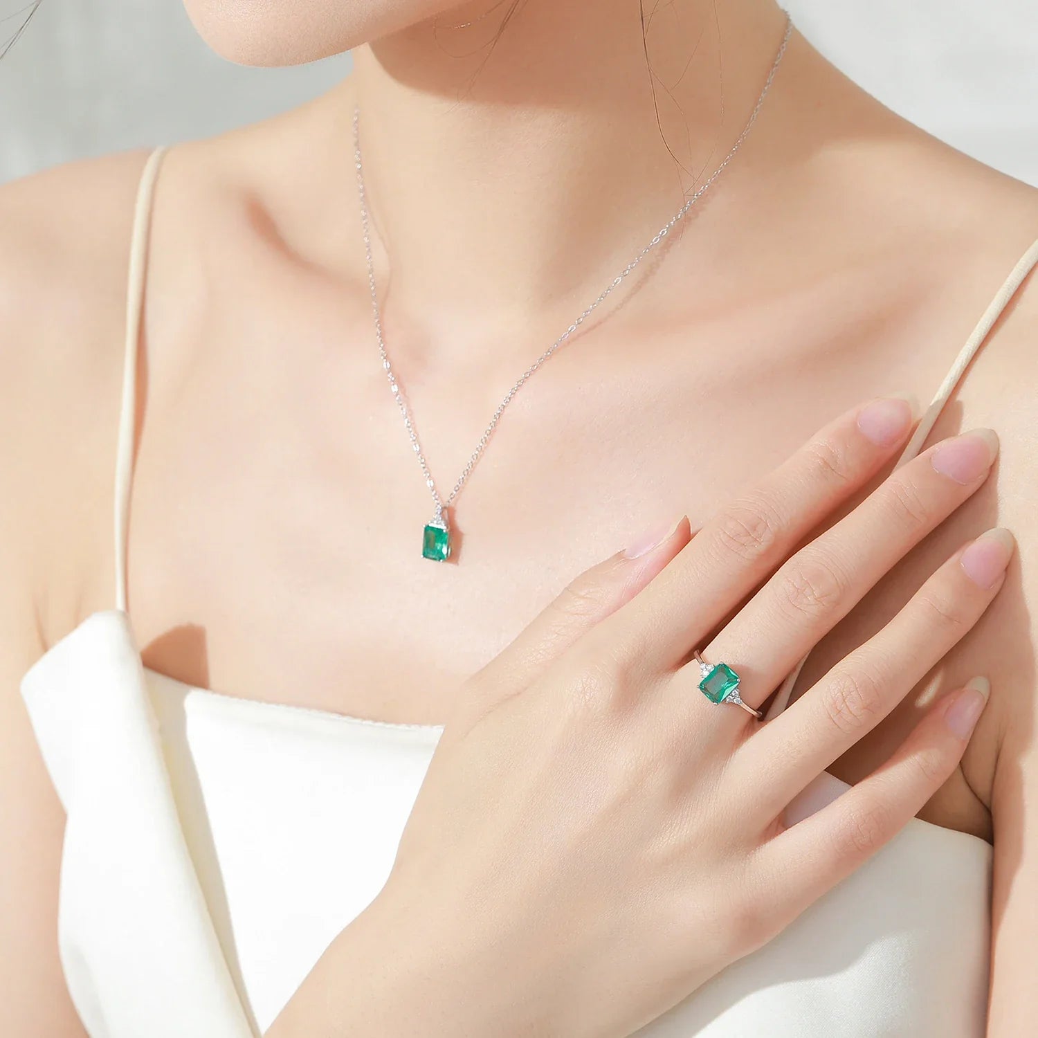 Blue - Green Zircon Silver Jewelry Set - Oreela