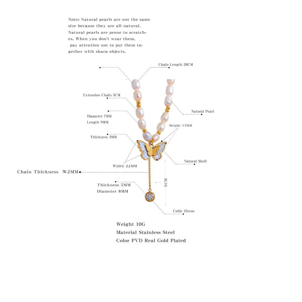 Freshwater Pearl Butterfly Pendant Necklace - Oreela