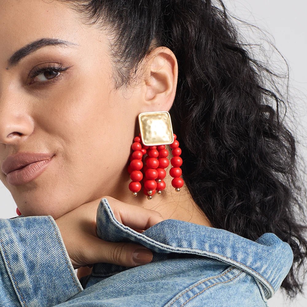 Wooden Beaded Bohemian Earrings - Oreela