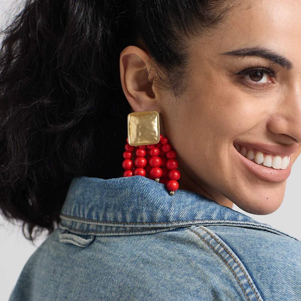 Wooden Beaded Bohemian Earrings - Oreela