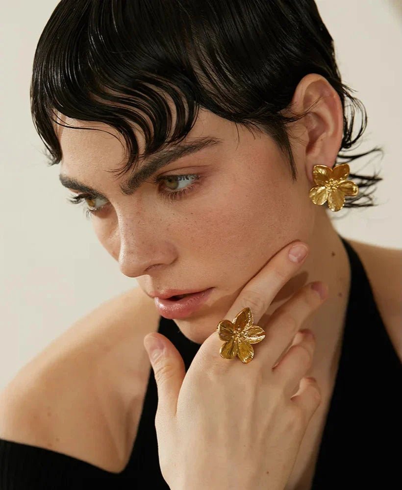 Gold Plated Vintage Flower Studs - Oreela