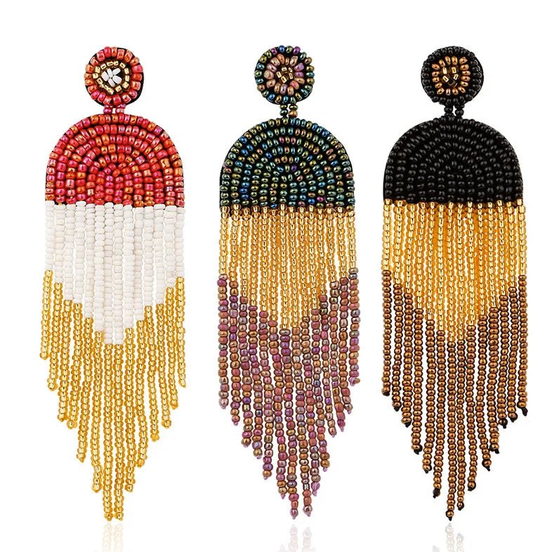 Boho Seed Bead Tassel Earrings - Oreela