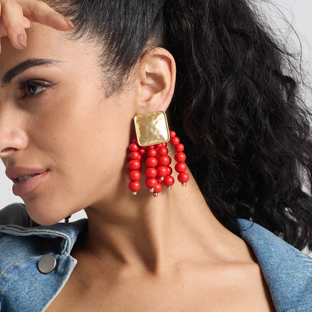 Wooden Beaded Bohemian Earrings - Oreela