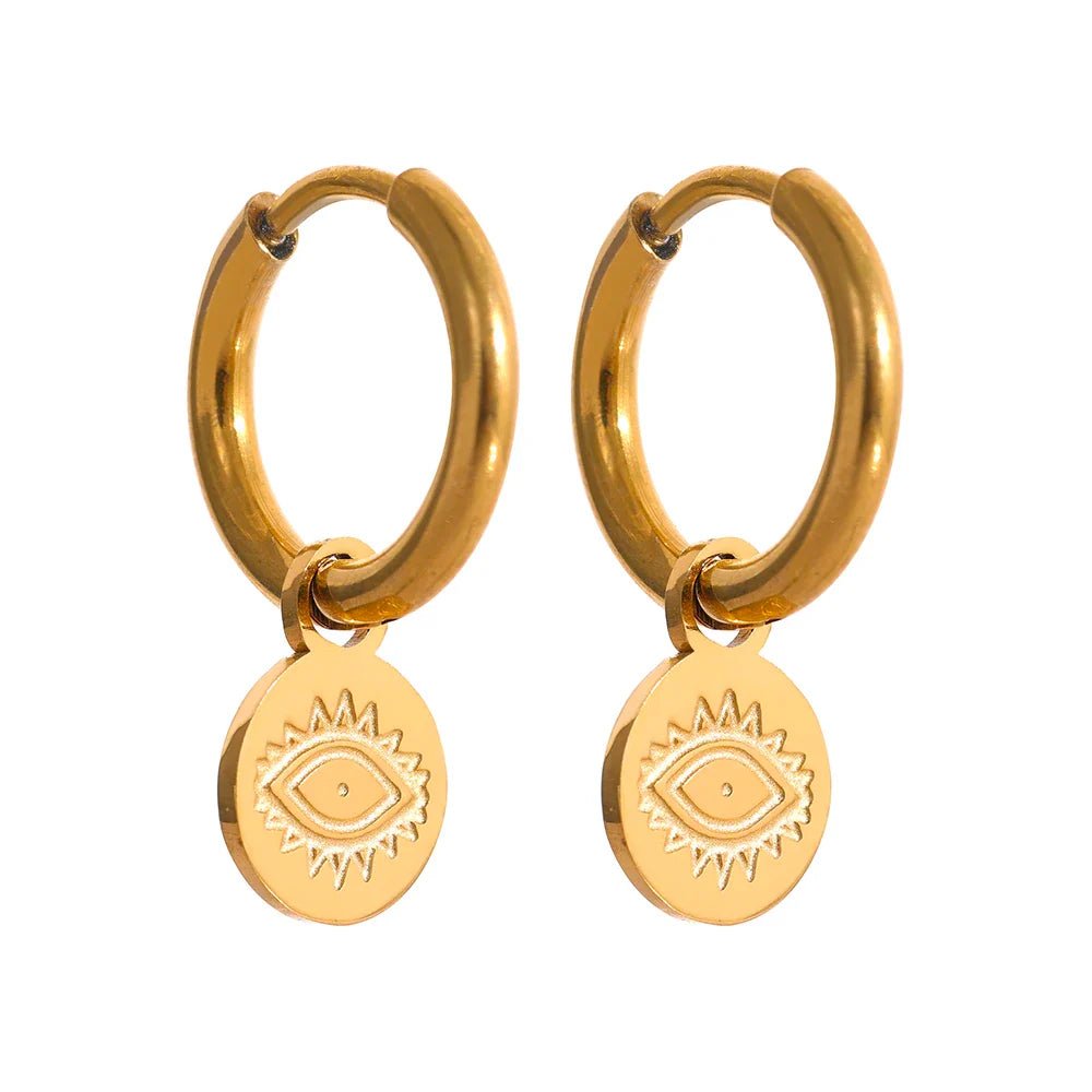 18K Gold Plated Eye & Heart Drop Earrings - Oreela