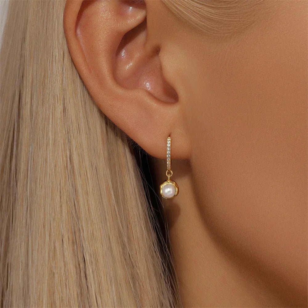 Pearl Drop Hoops - Oreela